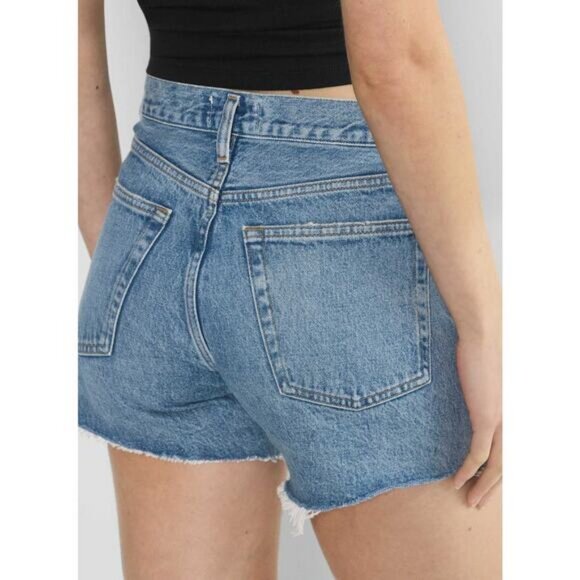 NWT AGOLDE Parker Long Mid Rise Cut-Off Denim Shorts Size 23 Fairway - Picture 4 of 11